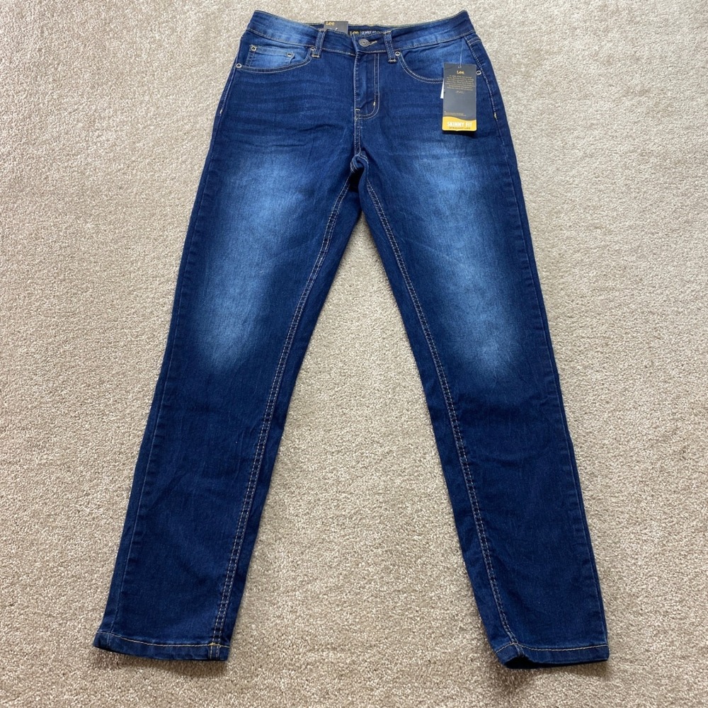 Lee Skinny Fit Straight Leg Jeans Womens 14 Blue Dark Wash Stretch Denim